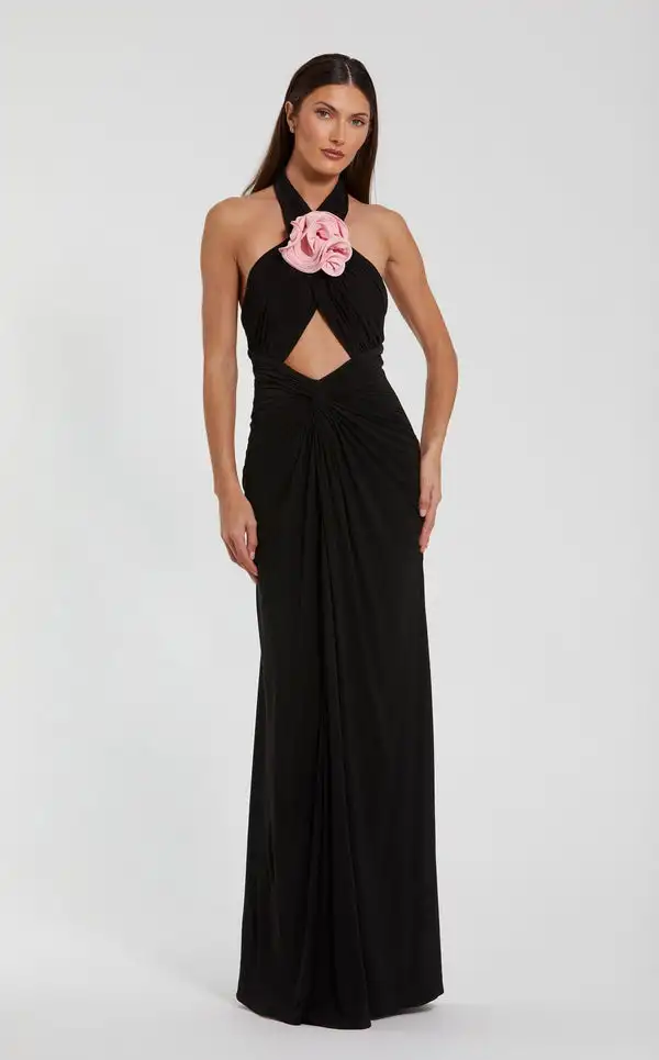 

Изысканный трикотаж с перекрещивающимися складками и цветами ручной работы, прямые длинные платья с лямкой на шее, платья для особых случаев на заказ, высокое качество