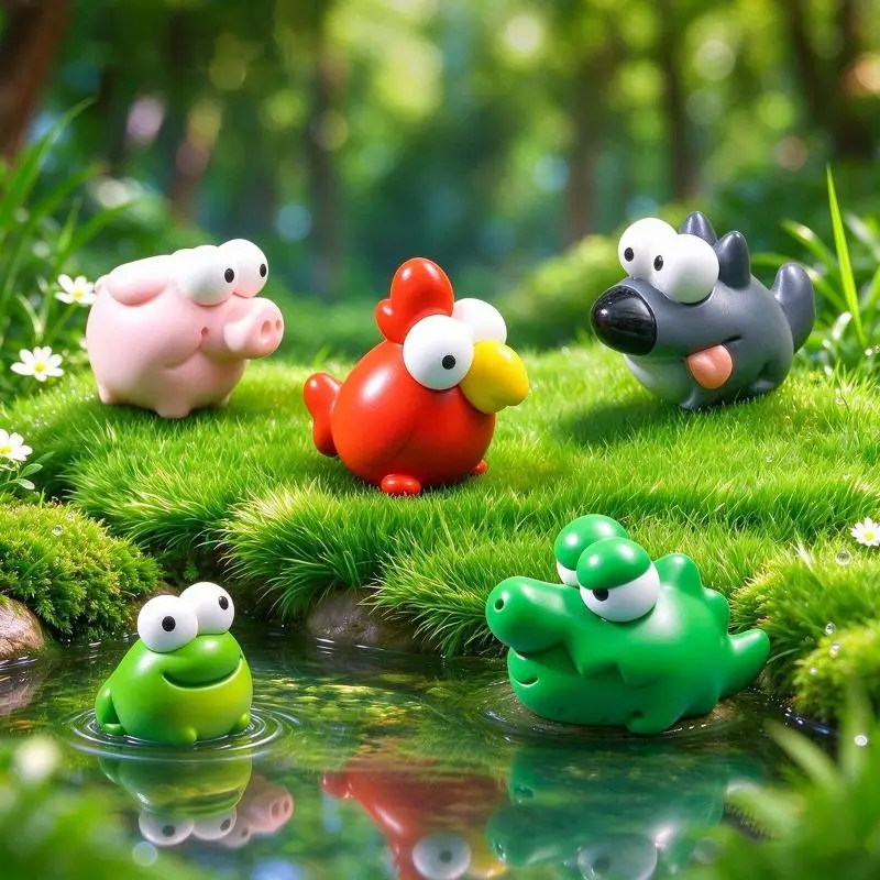 Cute Big Eye Mini Animal Figurines 5Pcs Micro Landscape Ornaments for DIY Potted Plant Desktop Decor