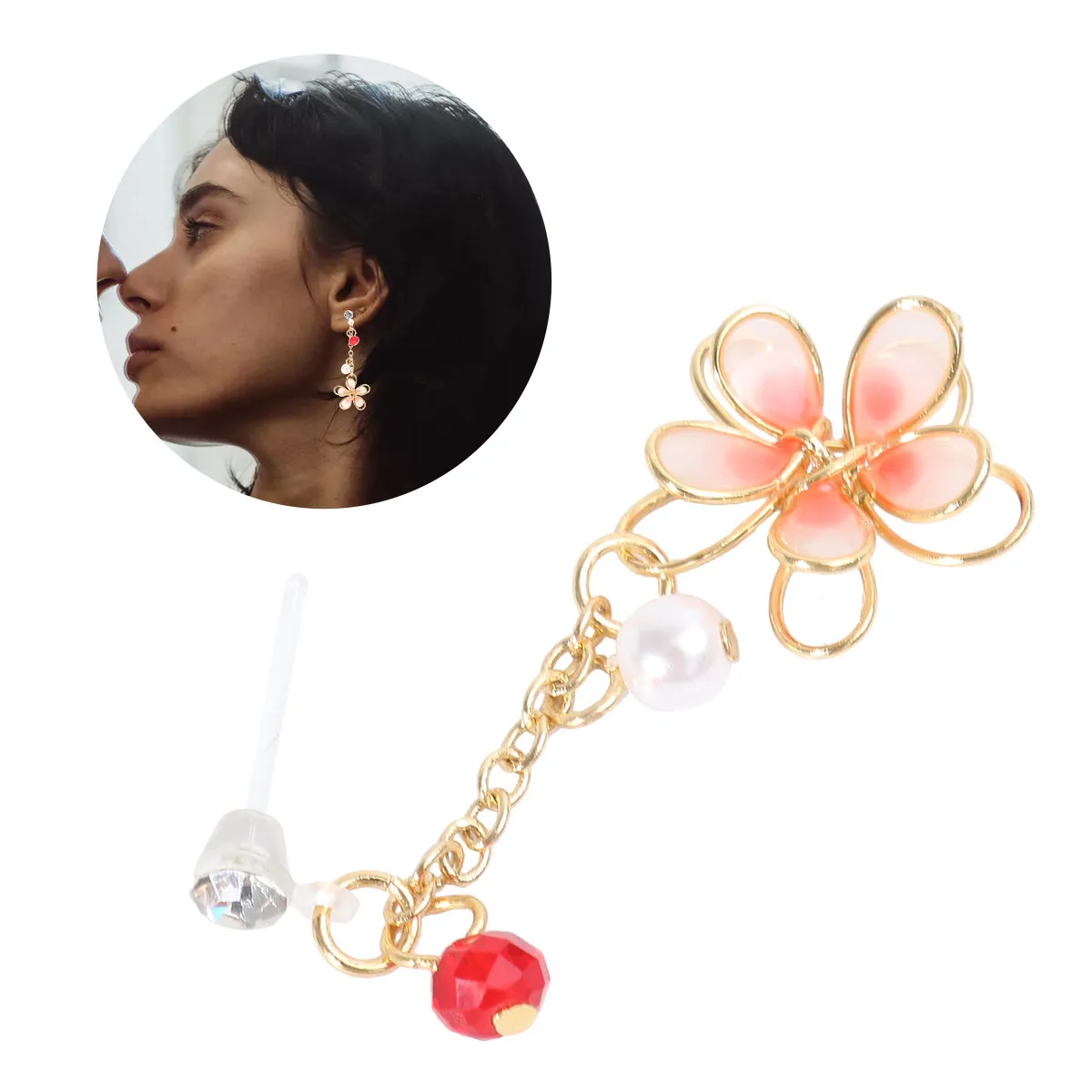 1Pair Cherry Blossom Earrings Double Layer Flower Shaped Elves Ear Drop Lightweight Fashion Dangle Ear Accessories for Women
