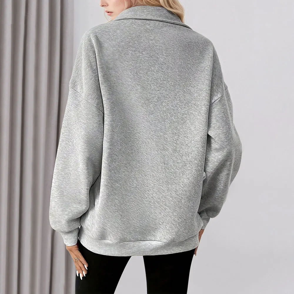 2025 feminino casual solto esportes cor sólida simples manga comprida gola alta bolso moletom