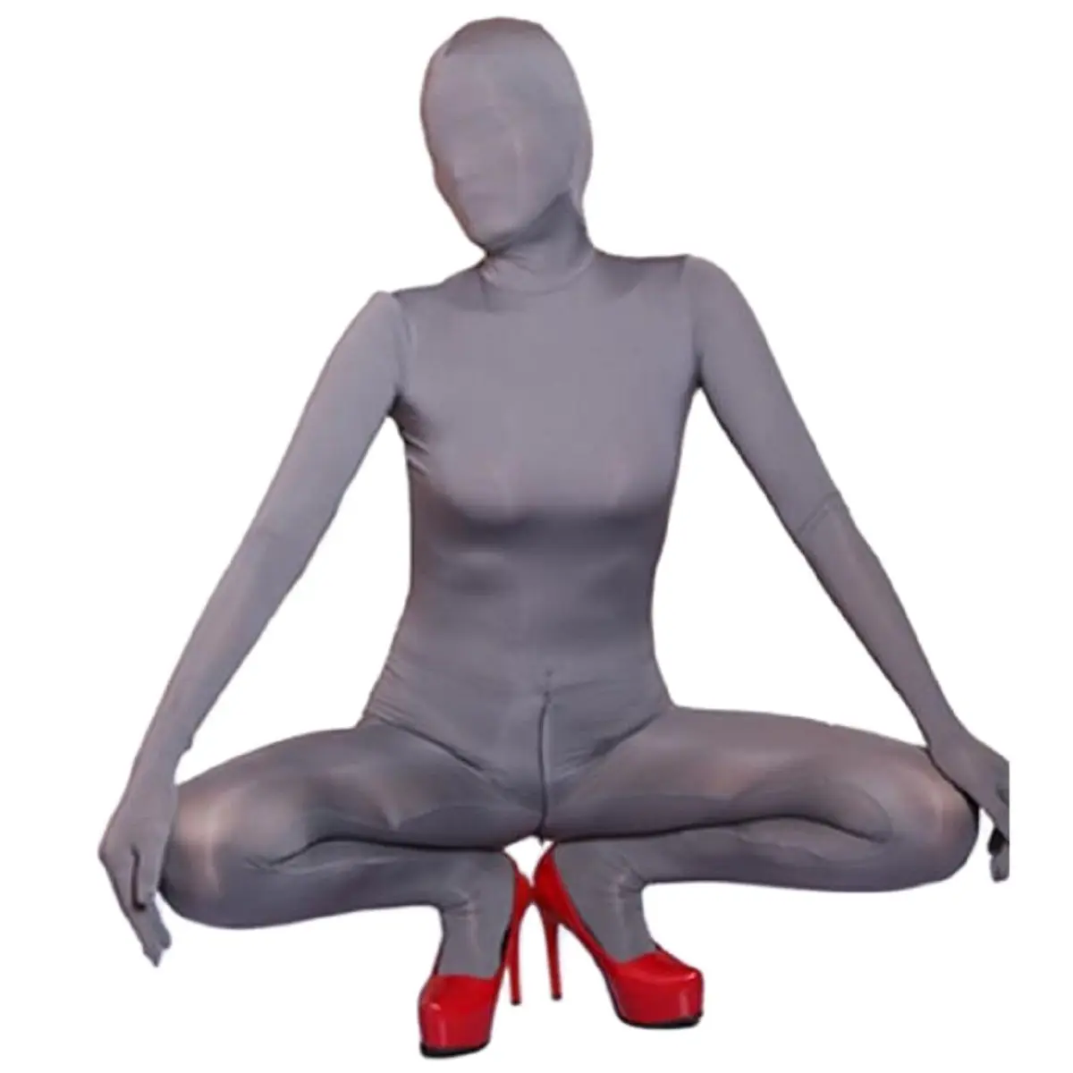 

Женская привлекательная одежда, комбинезон для всего тела, ледяной шелк на молнии с открытой промежностью, прозрачные сексуальные чулки в стиле зентай, эротический костюм, боди