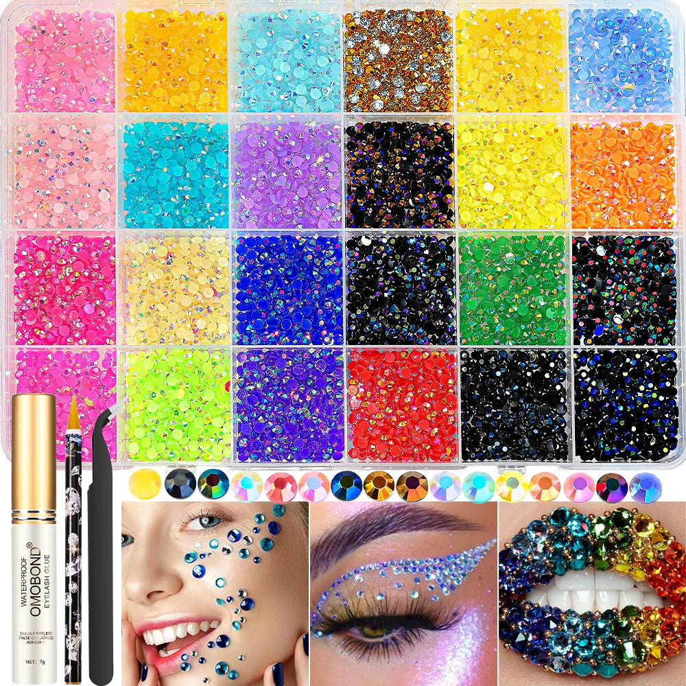 

24 Grids Resin Crystal Nail Charm Multi-color Mini Flat-Back Round Diamond AB Rhinestones Nails Art Decoration Supply with Tools