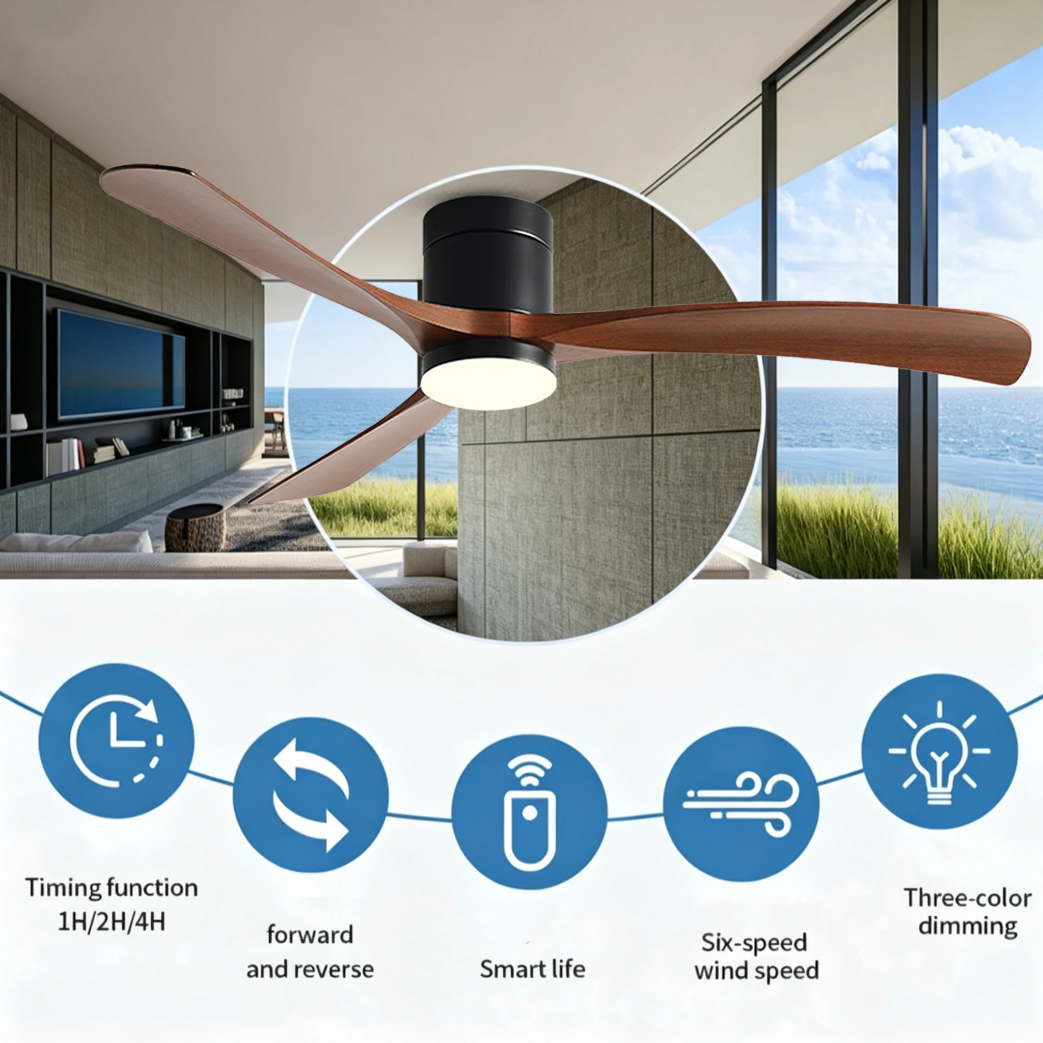 52 Inch Low Floor Ceiling Fan Light DC Motor Remote Control Variable frequency Ceiling fan for Indoor Home