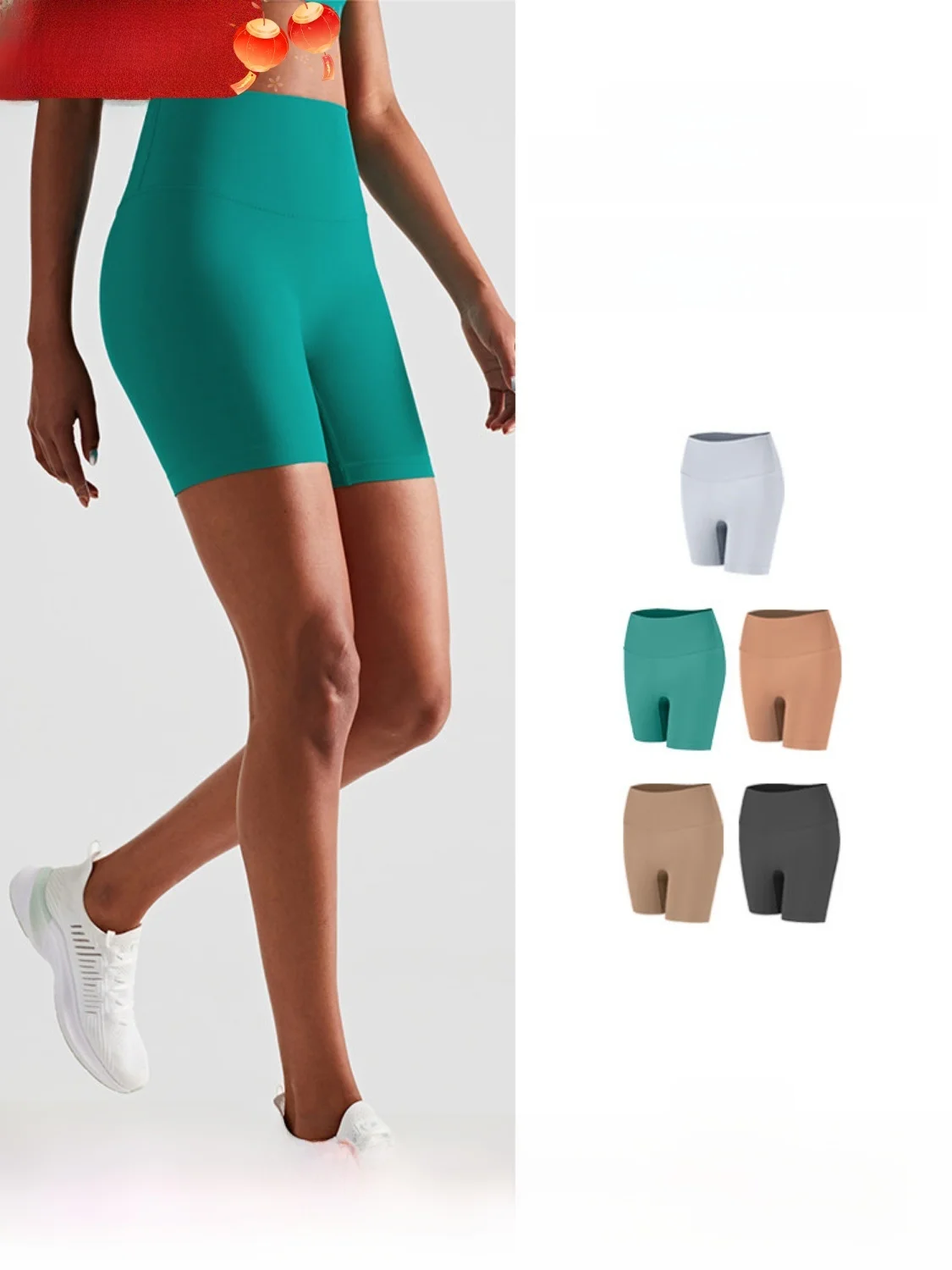 

High Waist Yoga Tee-quarter Length Sports Pants Qui Dry Women's Fitn orts Tummy Control Peach Bot orts