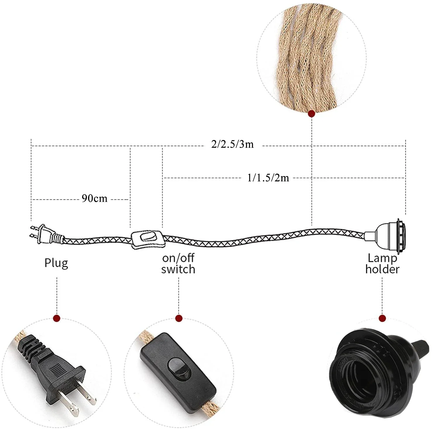 Eu Plug In Henneptouw Hanglamp Hangende Kroonluchter Lampen Handgeweven Bamboe Lampenkap Voor Woon-Eetkamer Slaapkamer Keuken