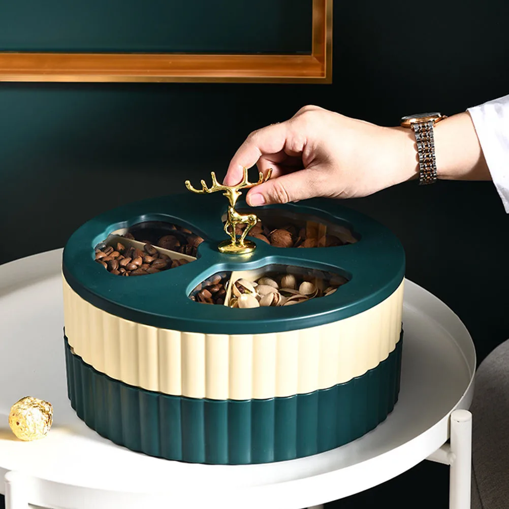 

Rotating Snack Storage Box Double Layer Plastic Dry Fruit Container Candy Tray Party Use Rotating Snack Tray Fruit Box