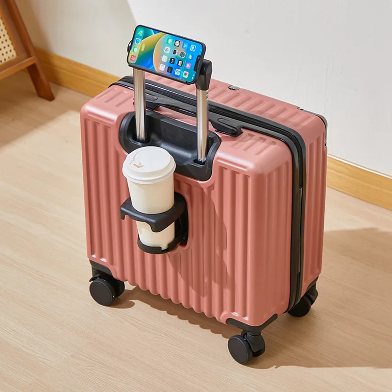 حقيبة أمتعة مقاس 18 بوصة، وأمتعة دوارة، وحقيبة أمتعة بعجلات من ثلاثة أقسام مع حامل أكواب الماء وحامل الهاتف وقفل بكلمة مرور