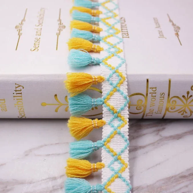 1 Yard/Los Spitzenband zum Nähen, Pompon-Besatz, Quasten, Pompons, 5 cm Breite, Kugelfransen, Stickerei, Bekleidungsstoff, handgefertigtes Accessoire – Detail 11
