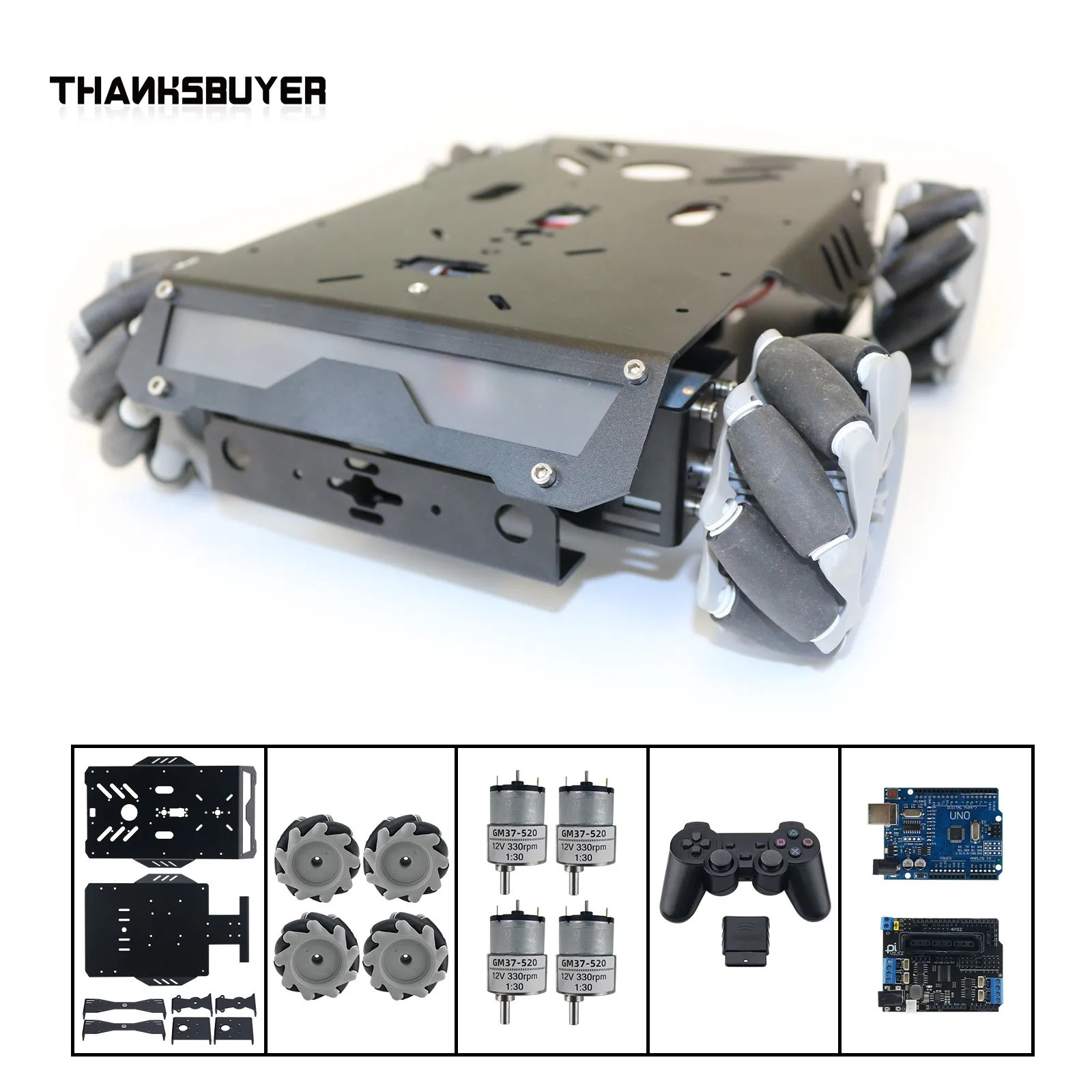 V3 Mecanum Wheel Intelligence Robot Aluminum Car Frame 25kg load with Metal Motor and Wireless Control Board Unfinished