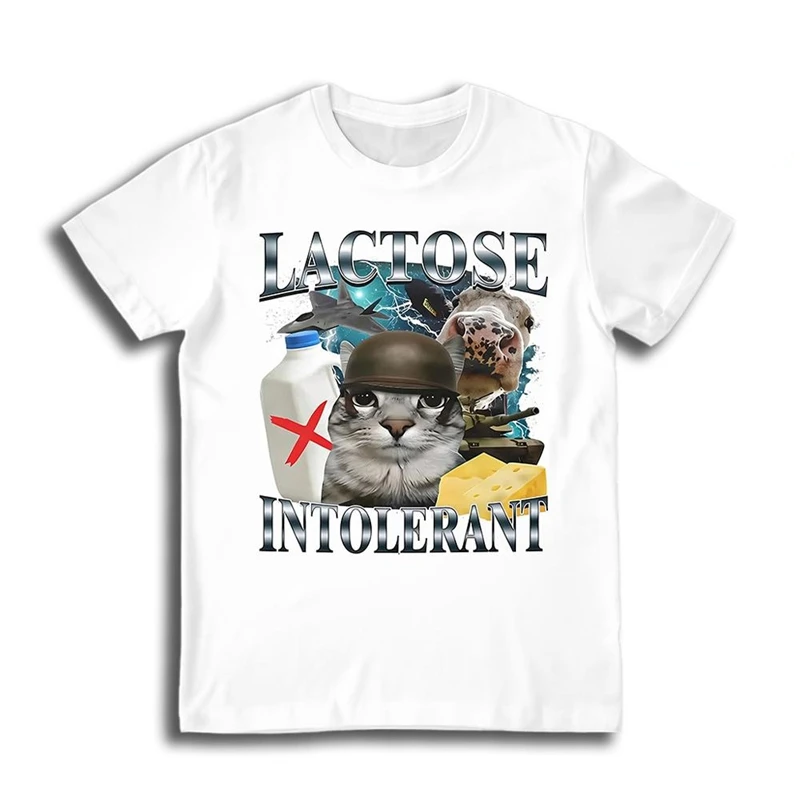 Lustige Katzen-Meme-Grafik-T-Shirts für Laktoseintoleranten für Herren, modische Sommer-Streetwear, 3D-gedruckte T-Shirts, lässige Harajuku-T-Shirts