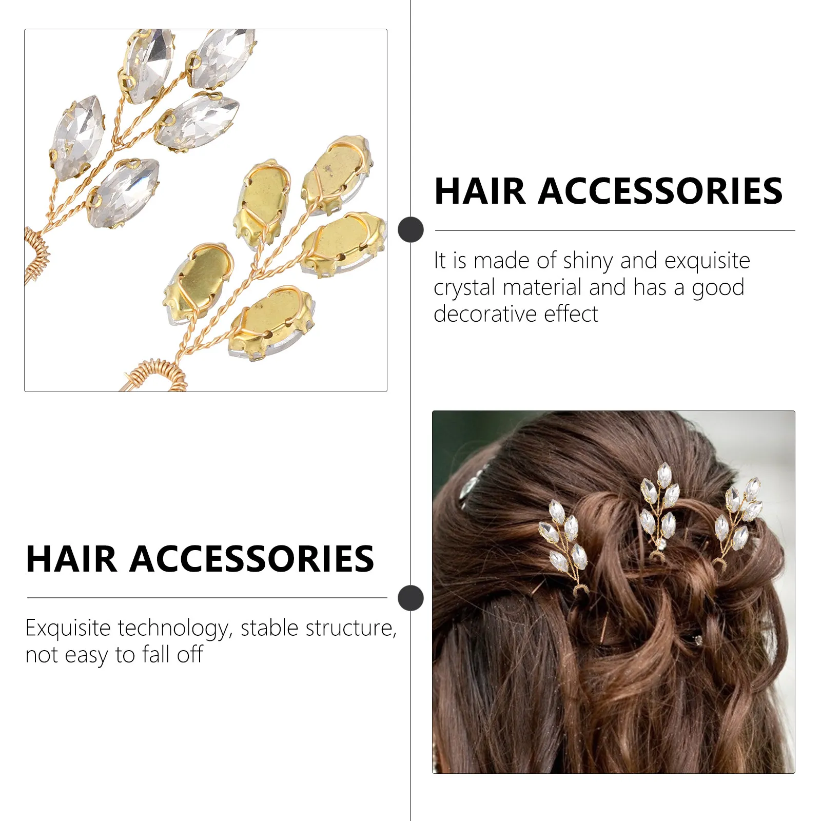 Crystal Rhinestone Hair Pins 2 Piece Shiny Bridal Hair Clips Secure Wedding Styling Accessories
