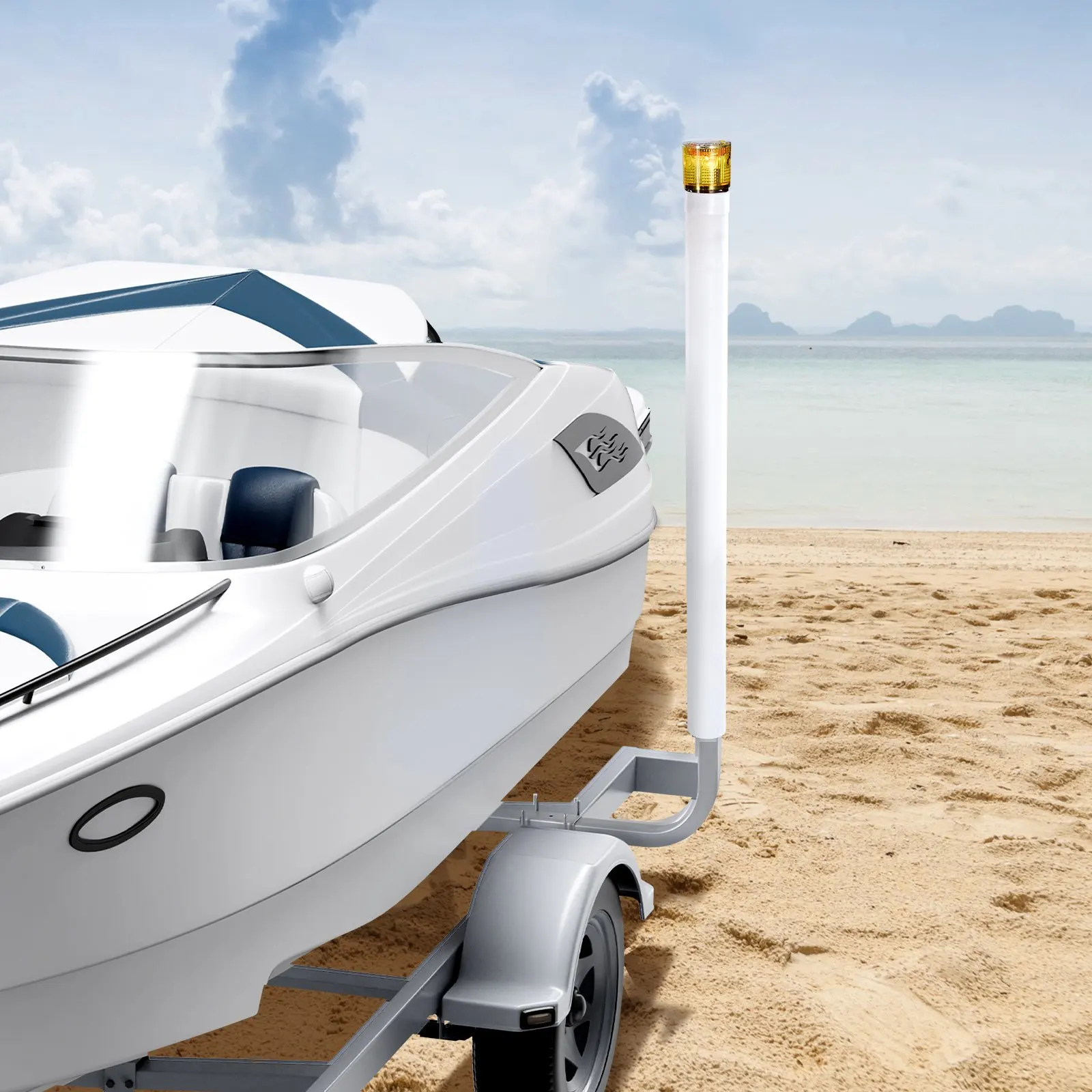 Boat Trailer Guide, 46 in with LED Light Trailer Guide Poles, 2PCS High-Hardness Steel Guide-Ons, Wide Adjustable Trailers Gu