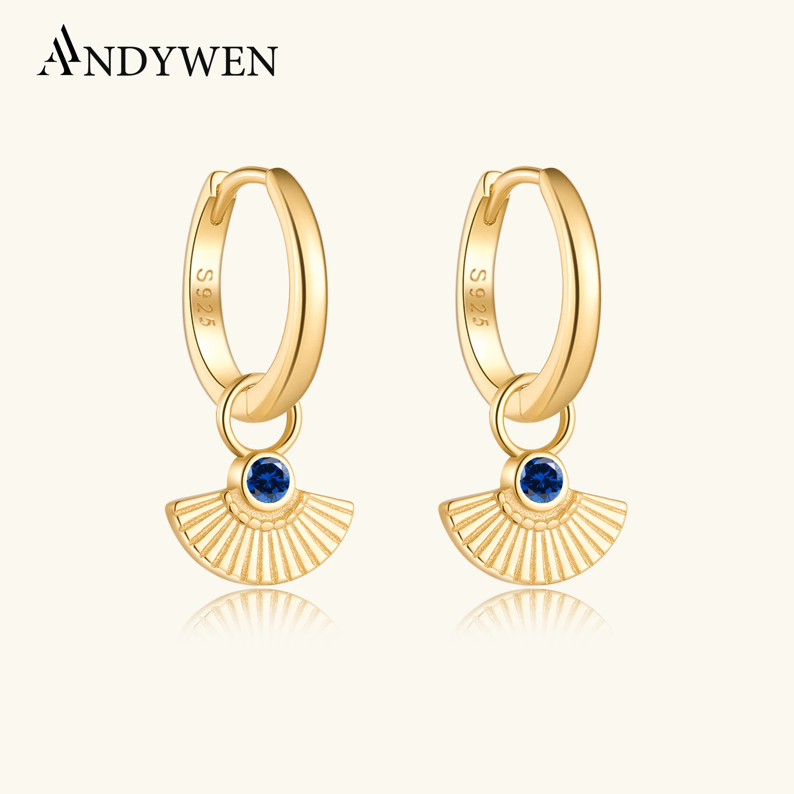 

Серьги-подвески ANDYWEN из серебра 925 пробы с тремя цирконами, зеленая, синяя, розовая, красная, фестонами, модные ювелирные украшения с фианитами, украшения для вечерние НКИ и свадьбы