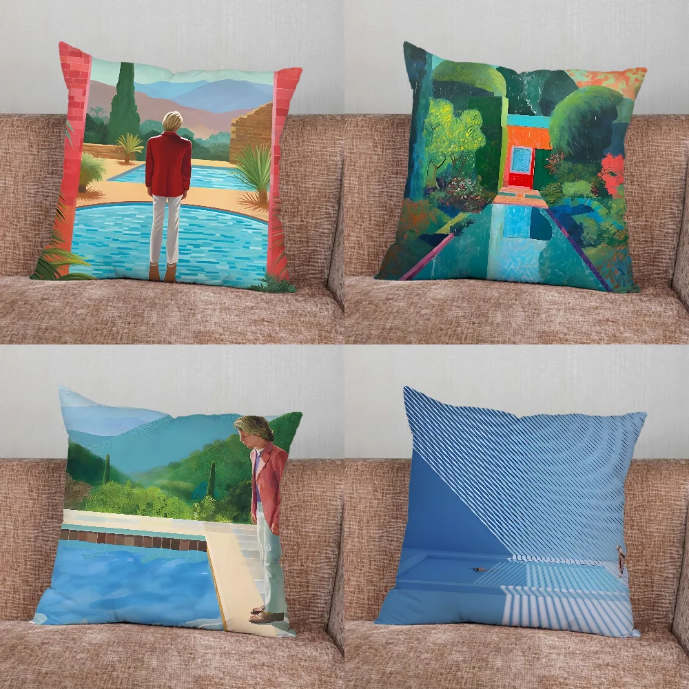 

D-David Hockney Art Painting Pillow Case For Home Bedroom Car Office Decoration Living Room Sofa Cushion Cover Suitable