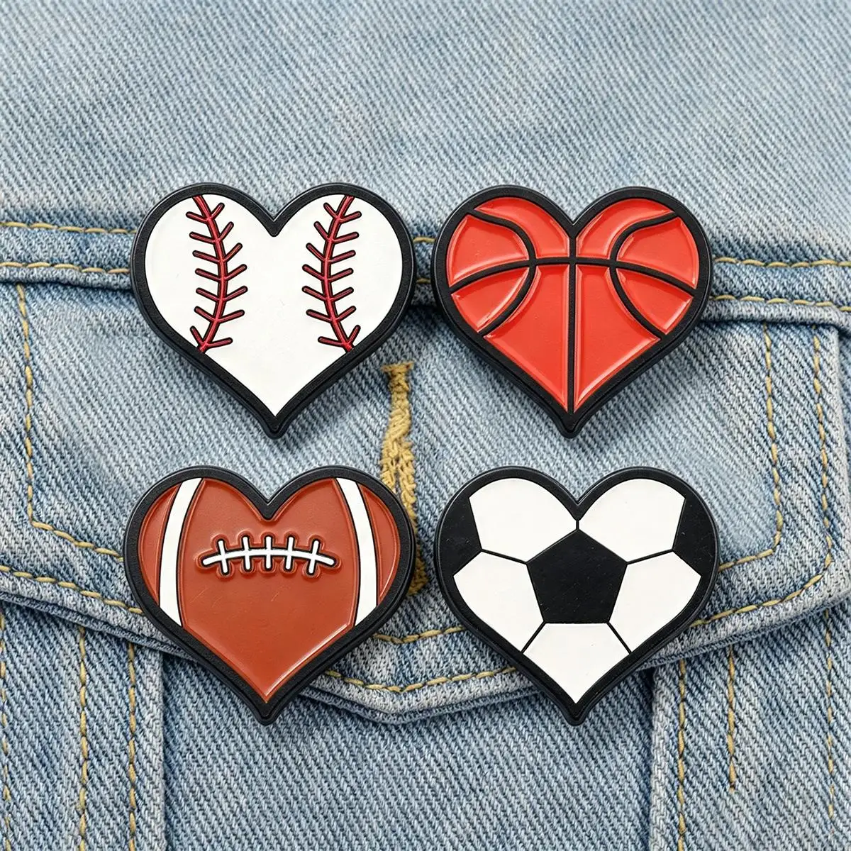 Cartoon Heart Shape Basketball Football Enamel Brooch Cute Funny Backpack Lapel Pin Cosplay Clothing Jewelry Accessories Gifts