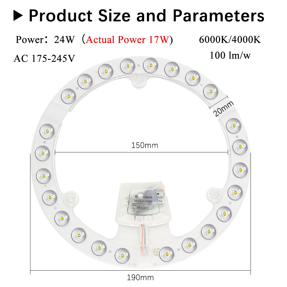 Ceiling Lamp LED Panel 220V Replacement LED Module 24W Light Panel Board 6000K/4000K Circular LED Module For Ceiling Fan Lights