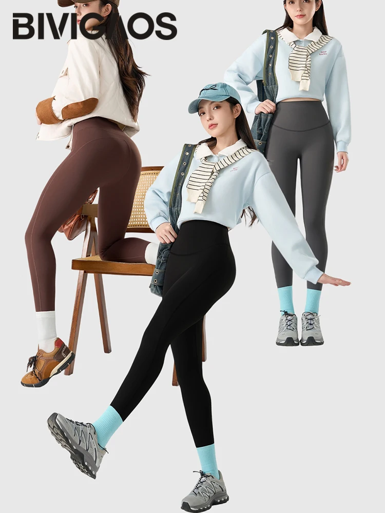 BIVIGAOS Autumn Winter 3D Butt Sharkskin Warm Yoga Leggings Women's Stretch Slim Brushed Light Fleece Fitness Sport Leggings