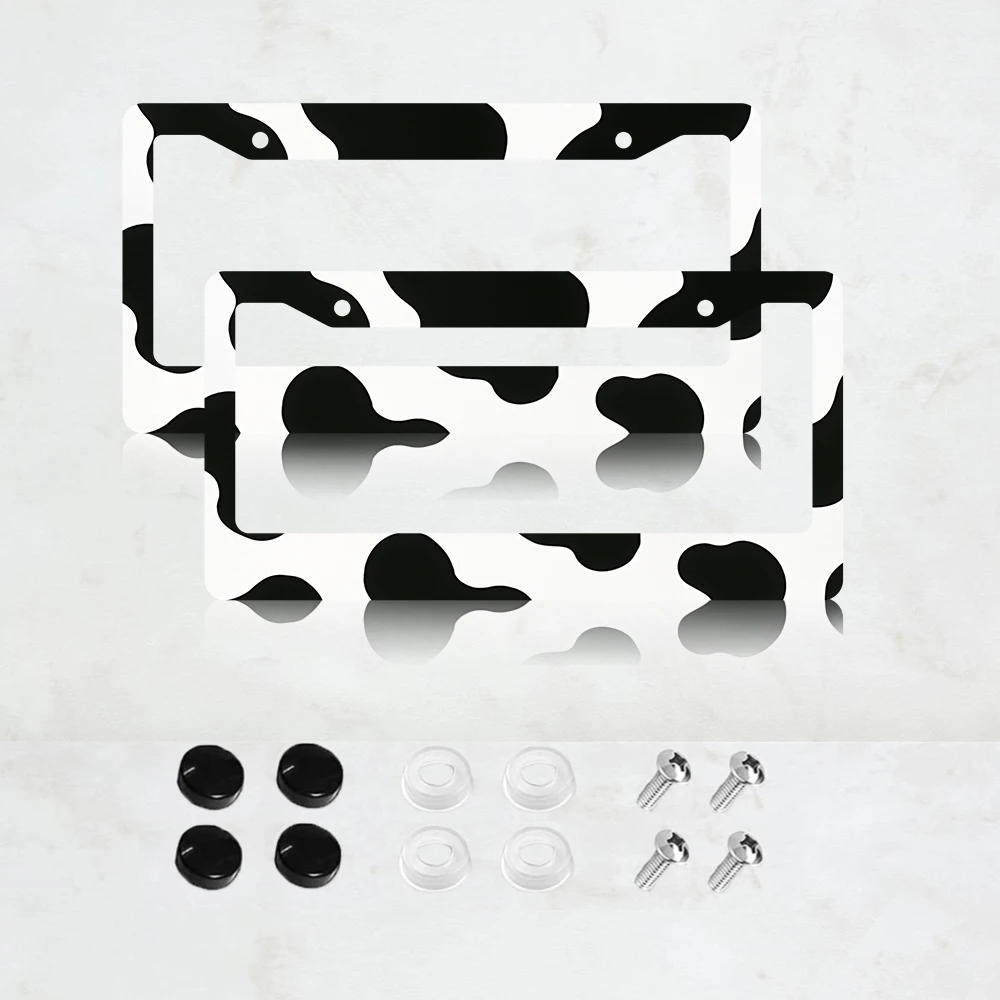 

Cow Print License Plate Frame - Black & White Cow Pattern Car Accessory with Mounting Hardware