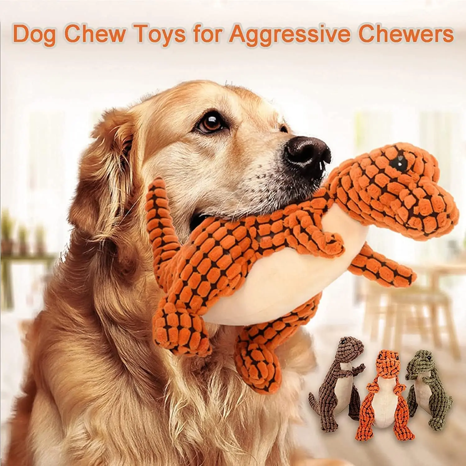 Dog Toy Indestructible Plush Dinosaur Soft Chew Toys Squeaky Stuffing Pet Supplies for Small Big Dogs Cats Aggressive Chewers