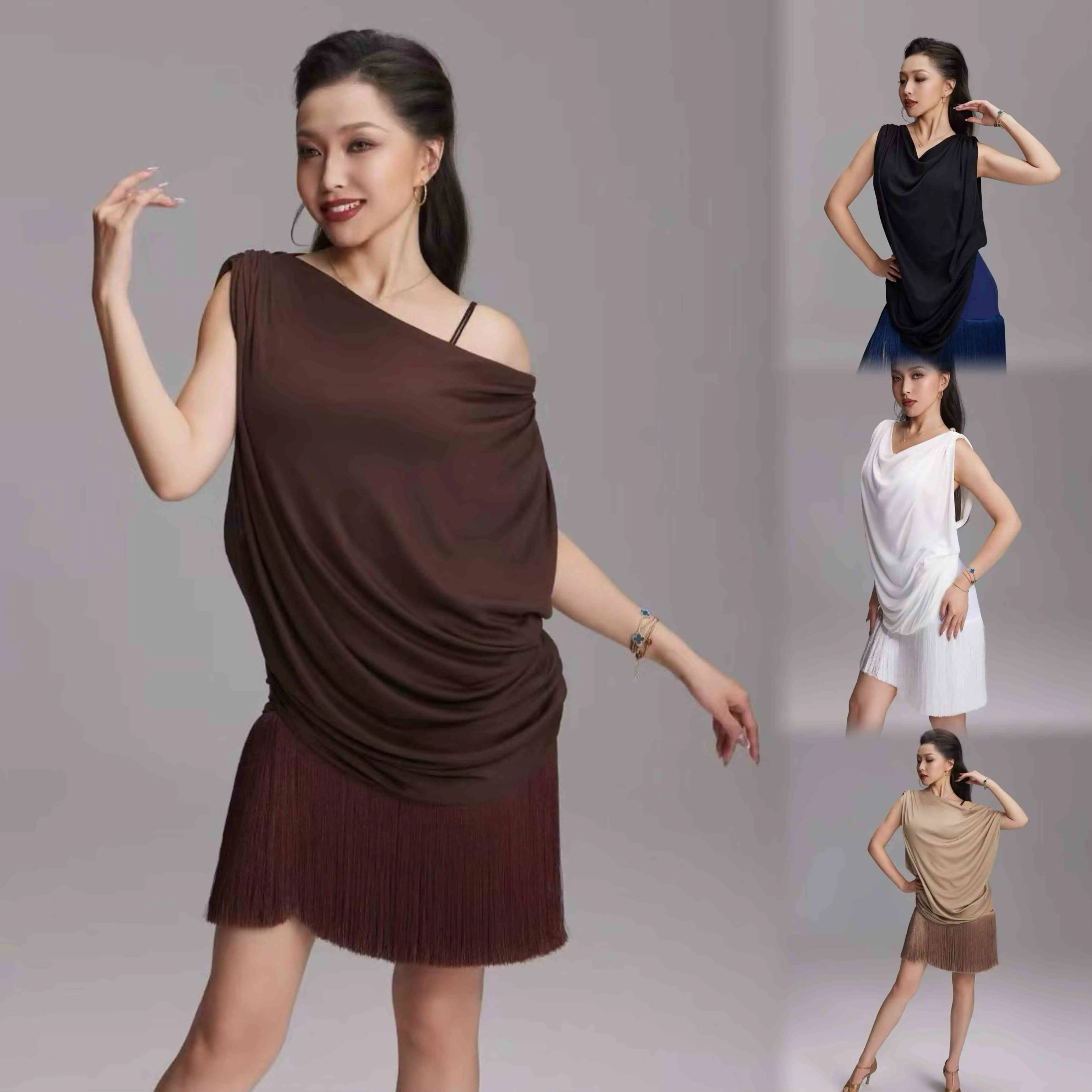 

Design Sense Latin Dance Tops Backless Fringe Skirts Women Rumba Samba Dance Performance Clothes Latin Practice Dresse DNV24923