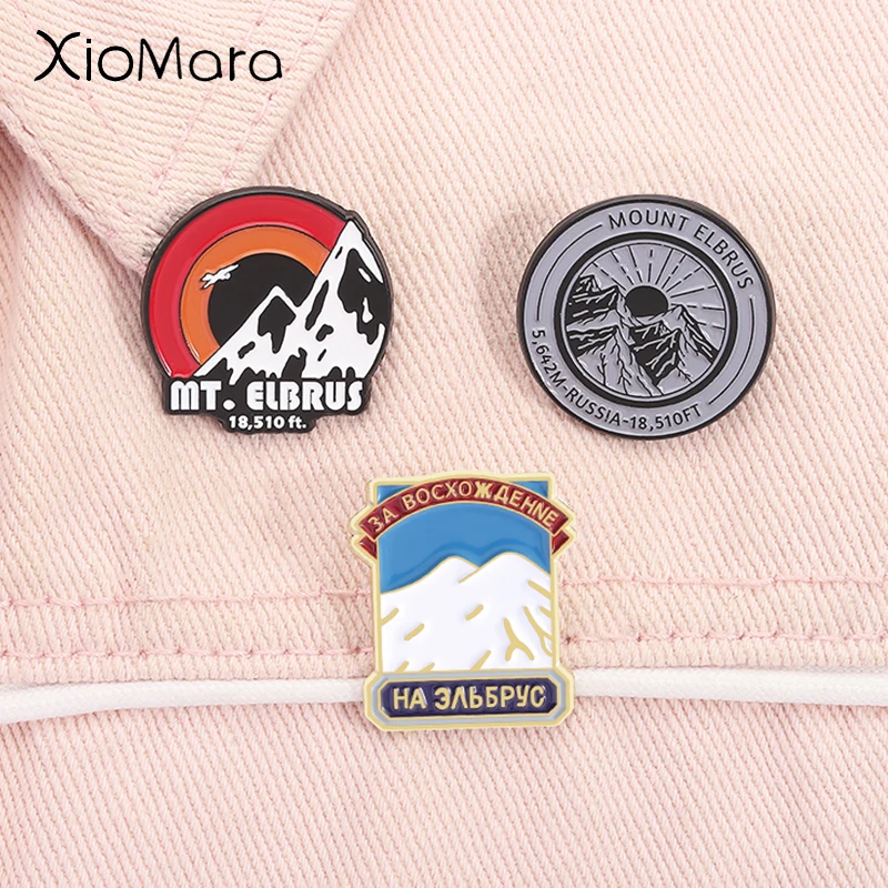 Rusia Elbrus Mount esmalte Pin Hampshire sol águila nieve montaña broches solapa insignia joyería regalo para amantes al aire libre amigos