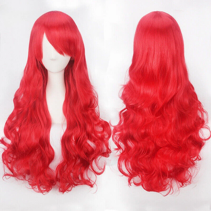 Lungo rosso ondulato per le donne Cosplay capelli ricci naturali sintetici con parrucche frangia