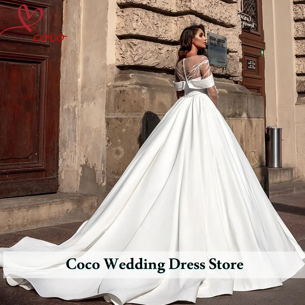 Customized Elegant Gorgeous Satin Ball Gown Wedding Dresses Vestido De Noiva Princesa Buttons Up Back Pearls White Gowns Mariage