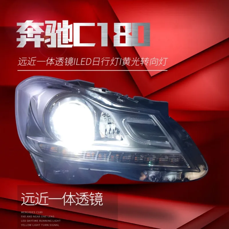 Car Head Lamp Assembly For Mercedes Benz W204 C-Class C180-200 2012-2014 LED DRL Daytime Running Light Yellow Turn Signal