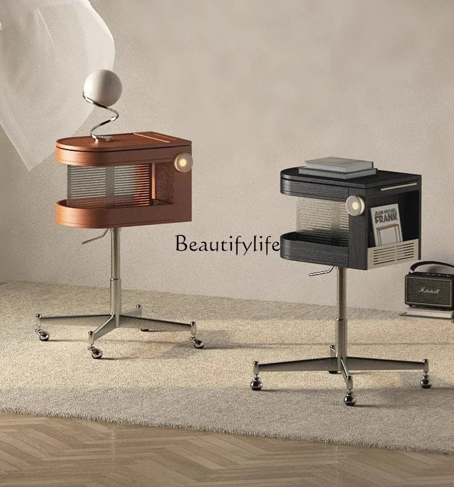 

FG10Solid wood retro lifting rotating bedside table removable vinyl record projector cabinet
