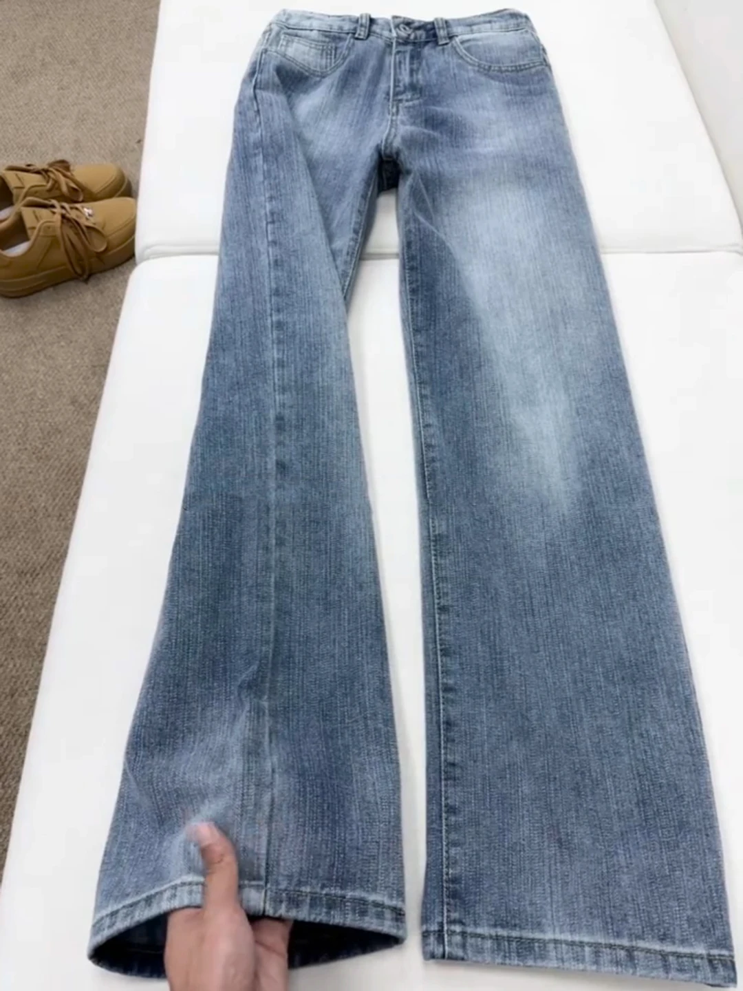 

Low Waist Straight Leg Men's Jeans Autumn Winter American High Street Style Slimming Tapered Bamboo Fiber Denim Pants