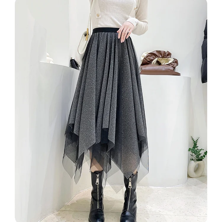 

Popular High-end Fashionable Irregular Indian Gauze Skirt for Women with Autumn and Winter High Waist Slim Mesh Skirt