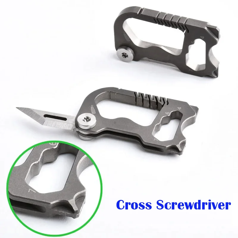 Imagem -04 - Multifuncional Folding Knife Keychain Liga de Titânio Abridor de Garrafas Chave Hexagonal Ferramenta Edc Reta Phillips Screwdriver