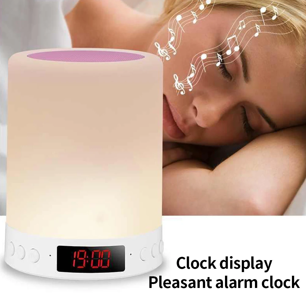 Home Decor Portable Bluetooth-compatible Speaker Night Light Gift Lamp Color Changing Touch Control Alarm Clock Wireless Bedside