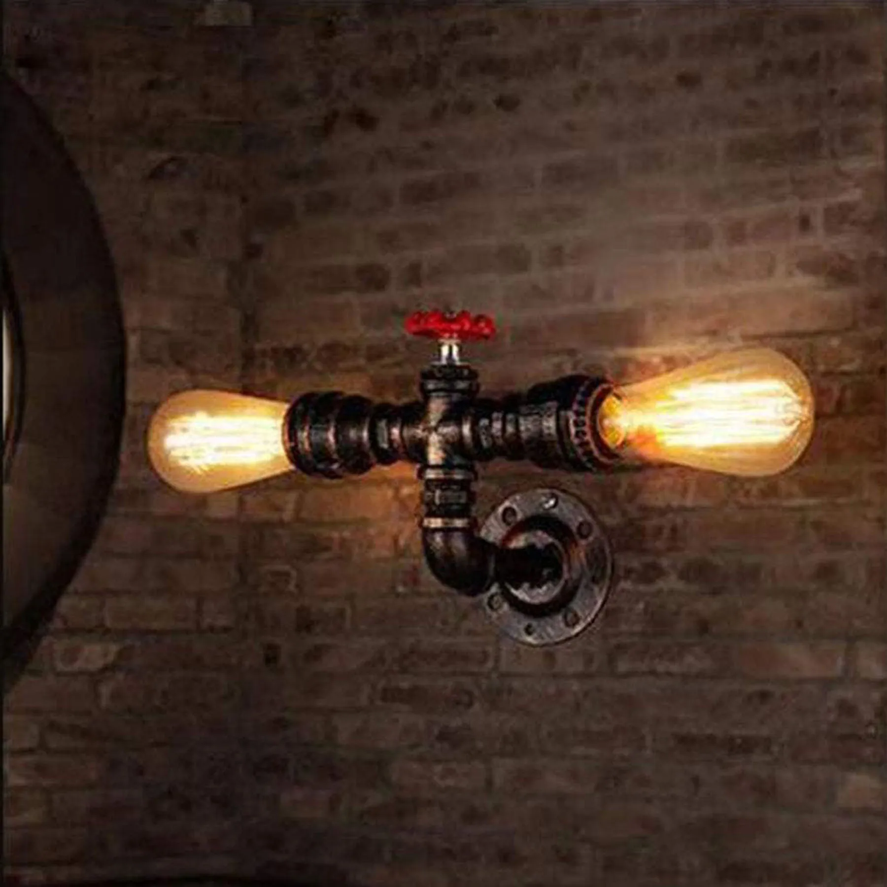 

Retro Industrial Steampunk Wall Sconce, 2 Lights Metal Water Pipe Style Mounted Lamp Light Fixture, E26 Vintage Edison Lamp ﻿