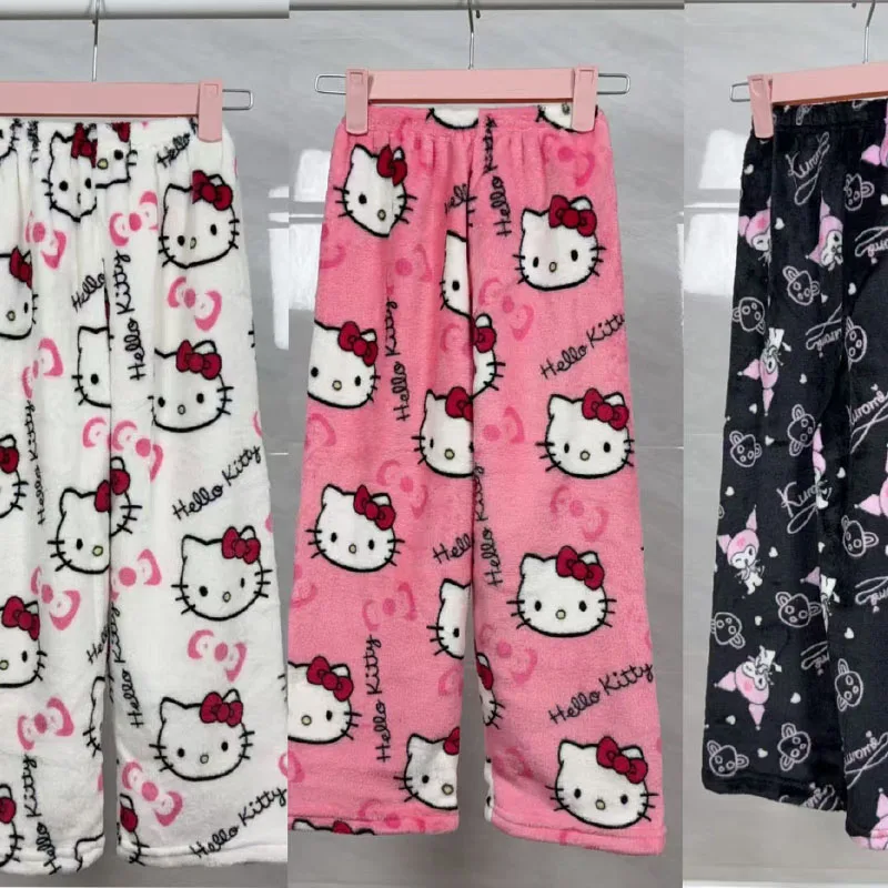 

Hello Kitty Kids Flannel Pajamas Pants Girls Pajama Pants Y2K Kuromi Cartoon Anime Boy Home Pants Child Home Clothing Nighty New