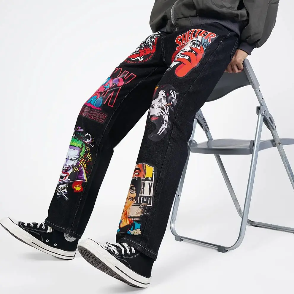 IFitnaEU nuovo in pantaloni Hip Hop Street Fashion Jeans da uomo Y2k Streetwear abbigliamento da uomo per uomo Emo nero