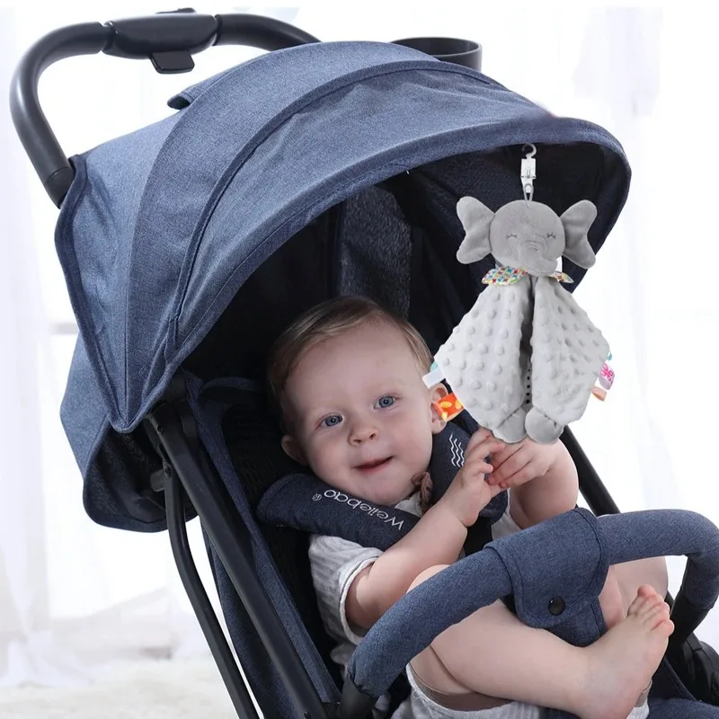 PANGDUBE Baby Security Blanket Plush Toy Elephant with Rattle Teething Pacifier for Newborn Infant Toddler Soother Gift Set