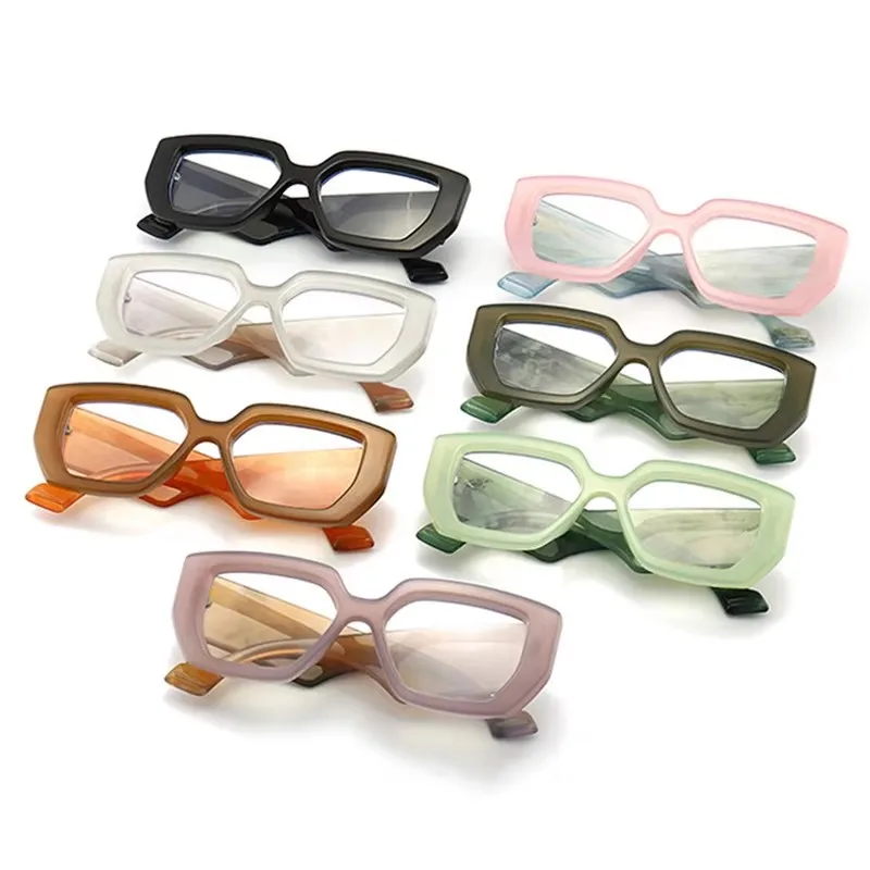 SO&EI Oversized Polygon Square Jelly Color Women Prescription Glasses Men Optical Lens with Recipe Myopia/Hyperopia/Progressive