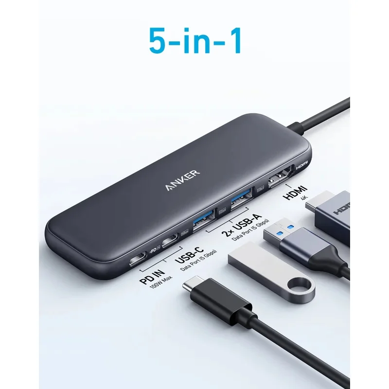 NEW Anker 332 5 in 1 USB C Hub 4K HDMI 100W PD 5Gbps Data for Laptop MacBook Windows Tablet