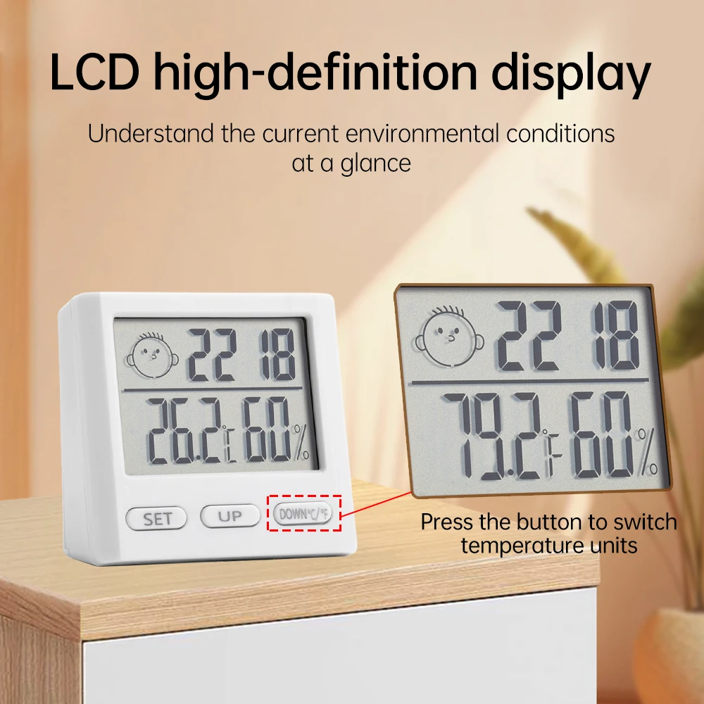 Misuratore digitale di umidità della temperatura Orologio multifunzione Termometro Idrometro Misuratore 0~50 ℃ (32~122 ℉ ) 20~95%RH