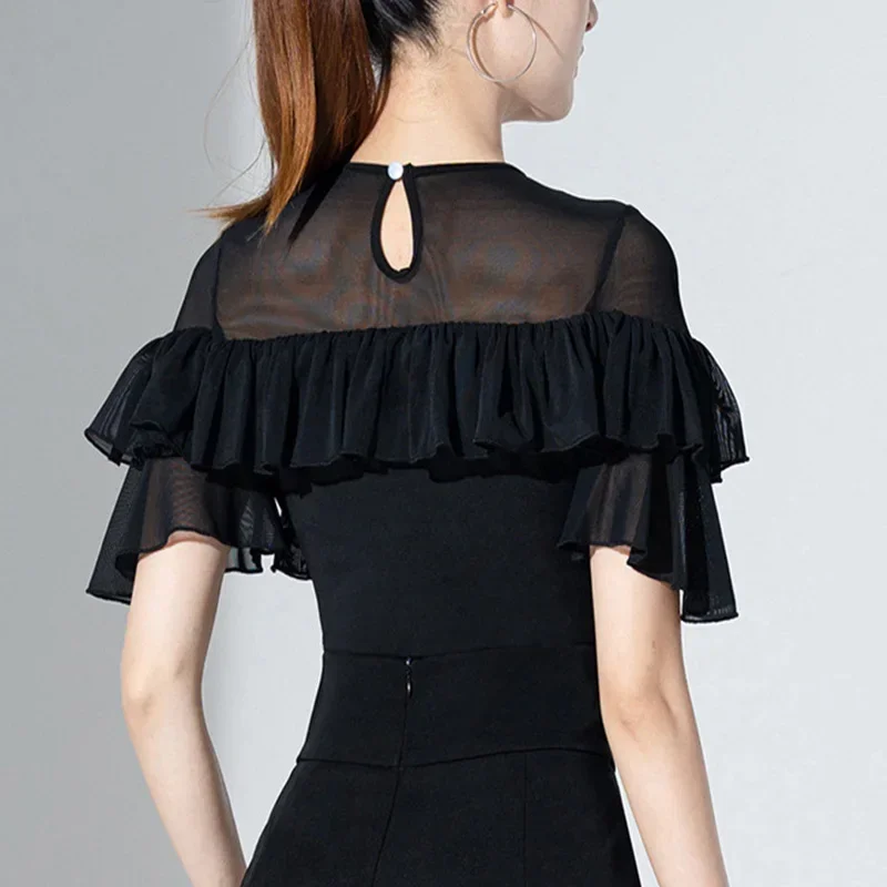 

Взрослый женский топ для латинских танцев, бальный костюм, женская сексуальная грудь, двойной торт, кружевное женское платье для современного танца, выпускного вечера, танцевальная одежда для вальса