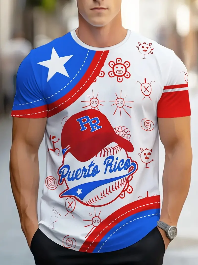 

Men's Puerto Rico Baseball Tshirts 3D Print Casual Short Sleeve Crew Neck Tee Shirt Top Summer Fashion Oversized Tshirt For Men