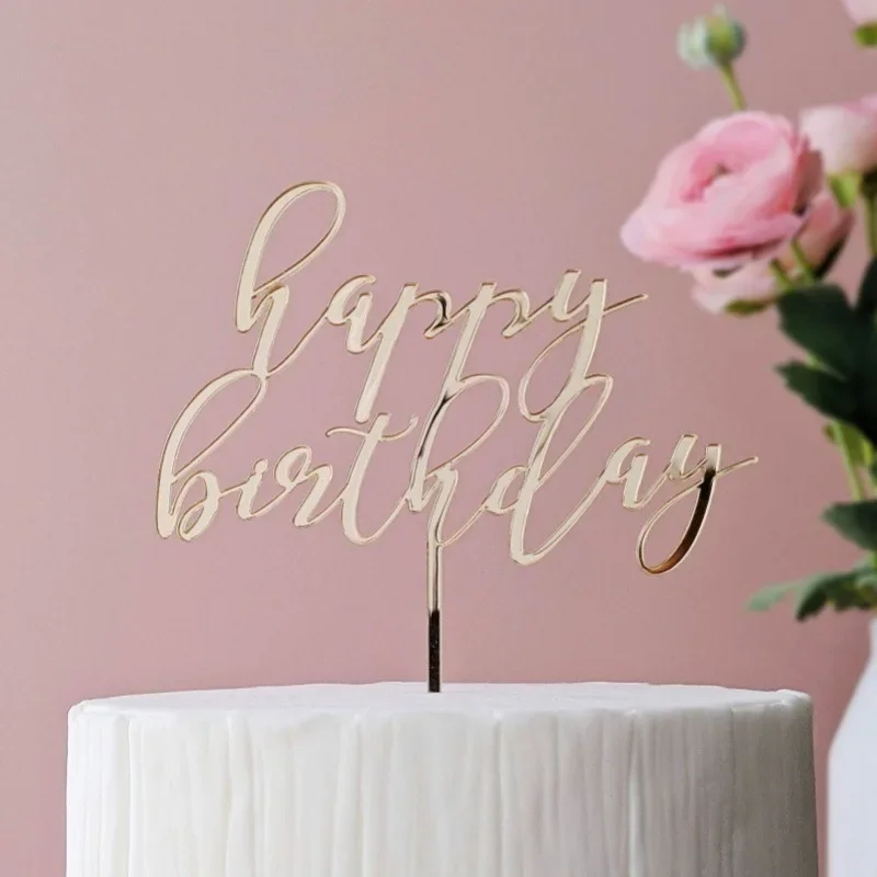 Transparente Farbige Happy Birthday Tortendekoration Blatt Acryl Hochzeit Party Tortenaufsatz Dekoration für Babyparty Backzubehör – Detail 11