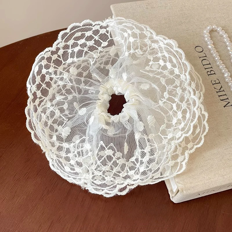 2025 Summer Lace Hair Scrunches White Color Big Size Lacy Hair Scrunchies 5pcs/set For Women Elegant Chouchou Romantic