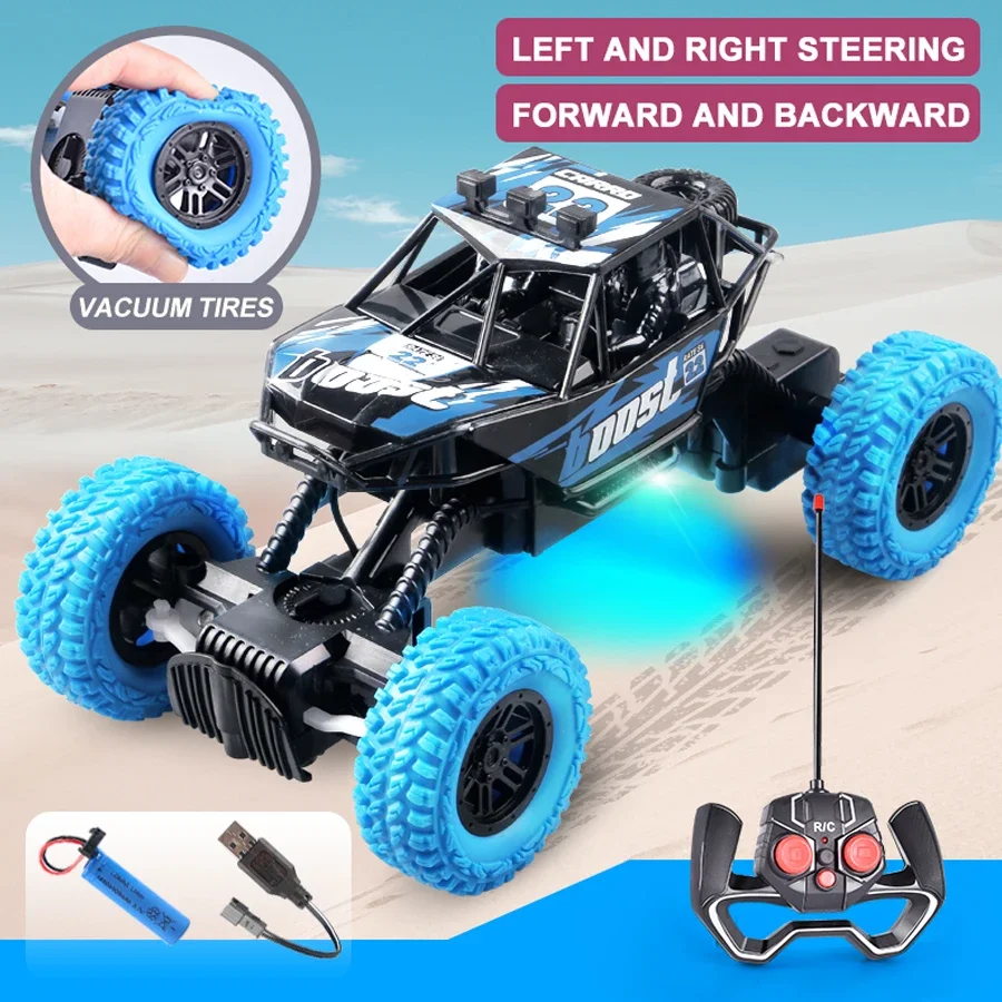 2pcs Remote control car with colorful flashing lights, rubber wheels, off-road toy car suitable for Christmas children's gifts