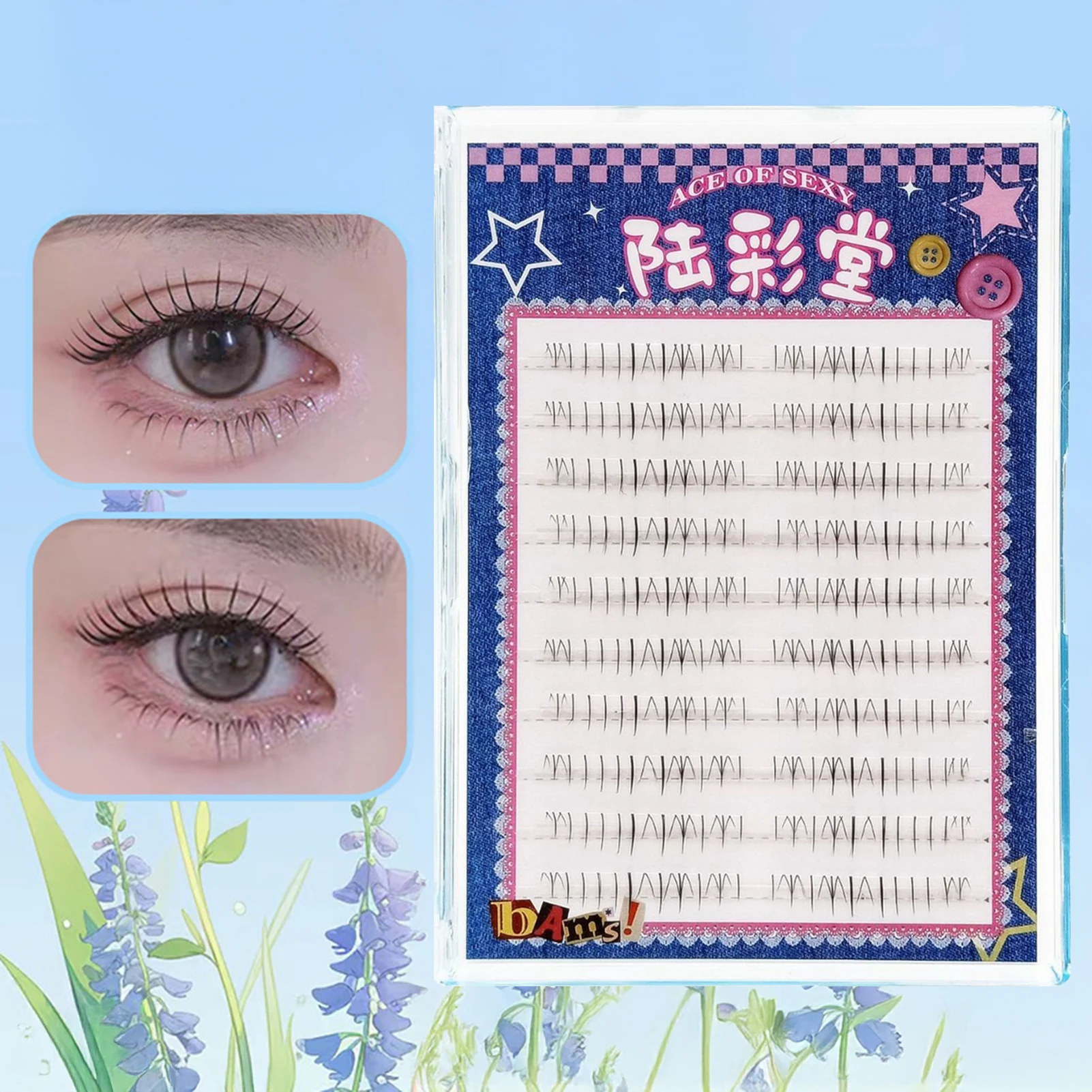 10줄 한국 만화 자연스러운 가벼운 아래 속눈썹 클러스터 방수 만화 속눈썹 연장 패션쇼 댄스 메이크업 도구