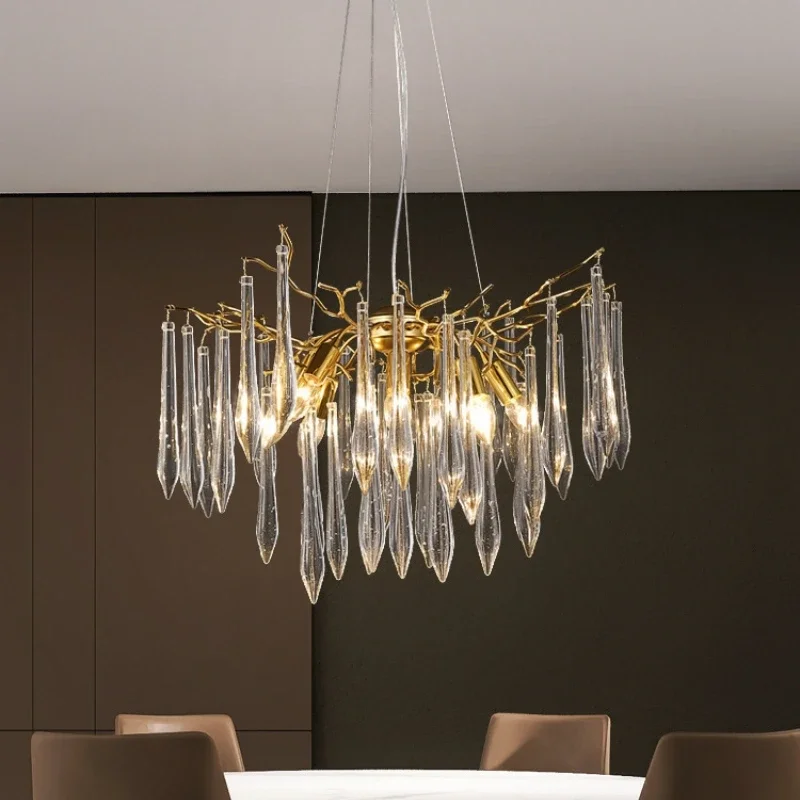 

Designer Luxury Drop-Shaped Crystal Pendant Chandelier for Living Room Hall Round Branches Decor Lighting House Suspension Lamp