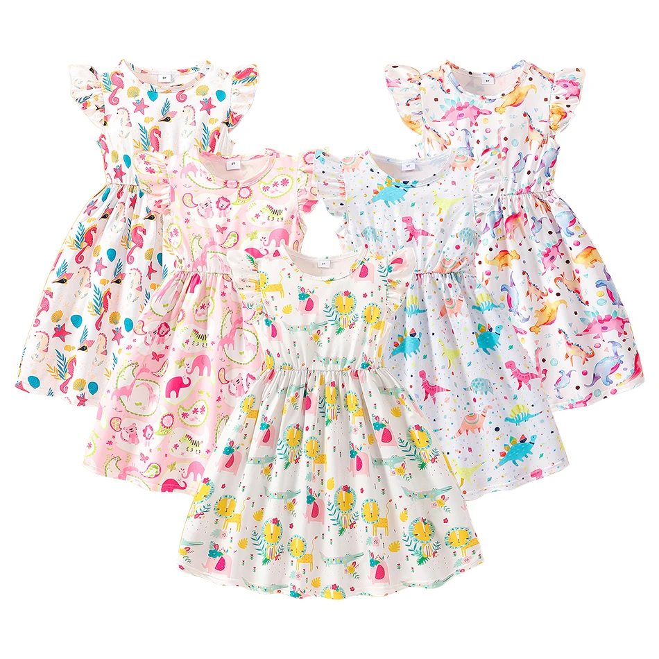 Children Summer Casual Ruffle Dress with All Over Floral Print Soft Comfort Breathable Material Perfect for Playtime and Parties