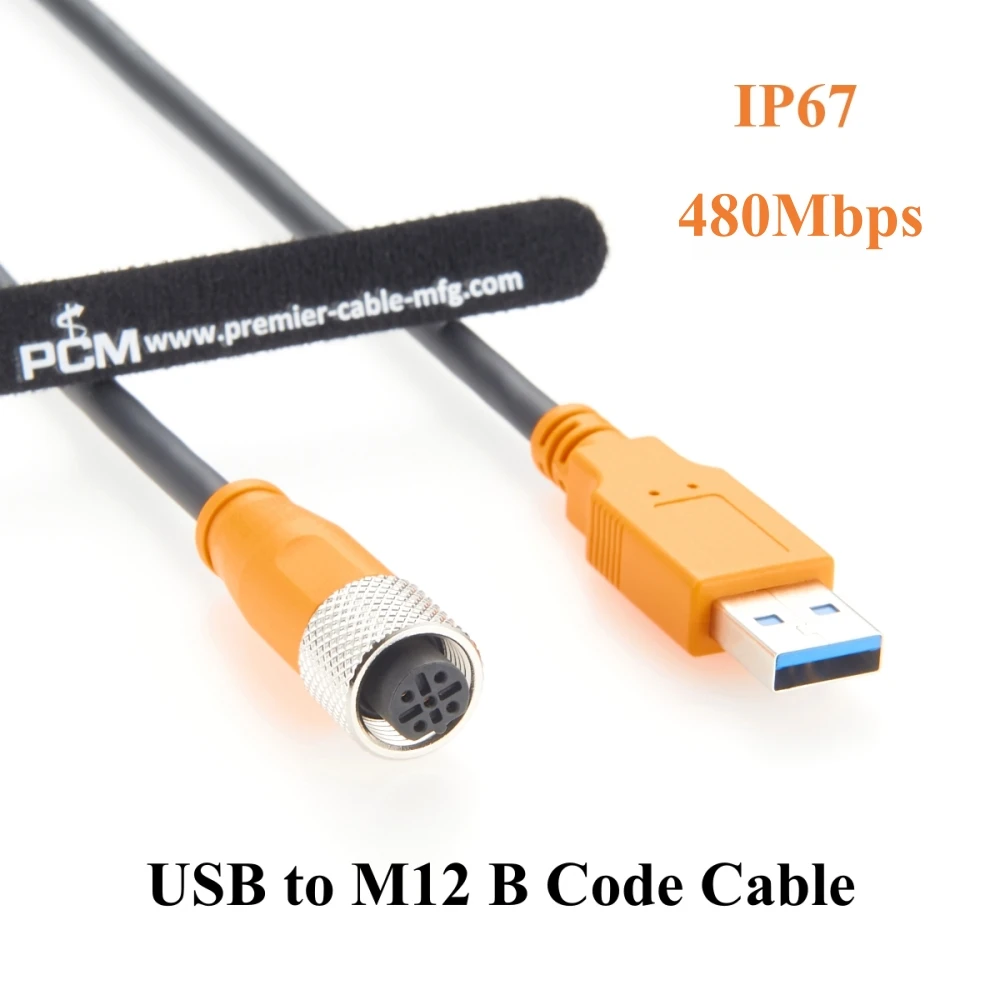 IP67 USB 3.0 A Male to M12 B Code 5Pin Female Extension Cable 480Mbps Industrial USB 3.0 Connection Cable Compatible IFM E12689