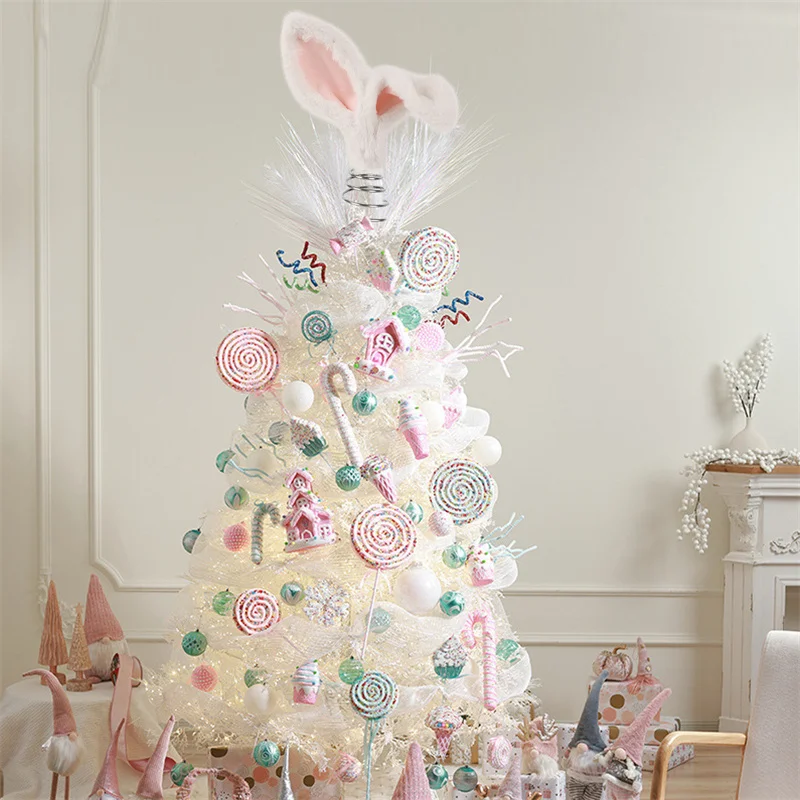 1PCS Plush Bunny Ears Tree Topper With Metal Spiral Base Cute Spring Easter Trees Easter Holiday Home Decoration Party Supplies